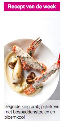 Recept van de week : Gegrilde king crab met tijm, pijlinktvis gevuld met bospaddenstoelen en bloemkool